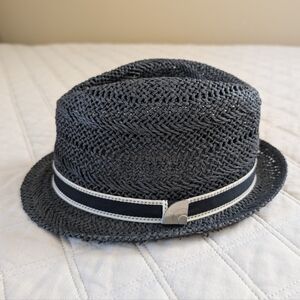 Ben Sherman Paper Straw Fedora Hat with Fabric Band Black and White Unisex